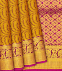 Mustard Silk Saree With Floral Motifs & Zari Border-Mustard