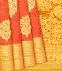 Orange Silk Saree With Mango Buttas & Zari Border-Orange