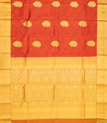 Orange Silk Saree With Mango Buttas & Zari Border-Orange