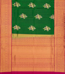 Green Silk Saree With Floral Meena Zari Buttas-Green