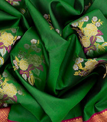 Green Silk Saree With Floral Meena Zari Buttas-Green