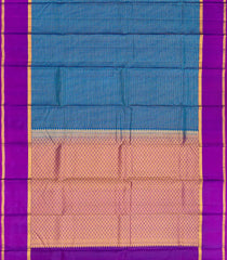 Blue Silk Saree With Zari Checks & Purple Border-Blue