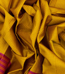 Mustard Silk Saree With Zari Checks & Pink Border-Mustard