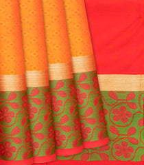 Orange Silk Saree With Diamond Motifs & Contrast Border-Orange