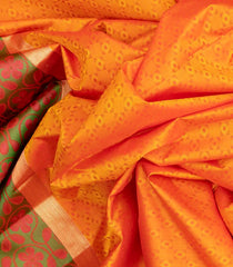 Orange Silk Saree With Diamond Motifs & Contrast Border-Orange