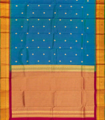 Blue Silk Saree With Floral Buttas & Contrast Border-Blue