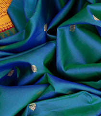 Blue Silk Saree With Floral Buttas & Contrast Border-Blue