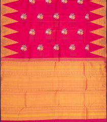 Hot Pink Silk Saree With Floral Buttas & Temple Border-Hot Pink