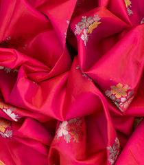 Hot Pink Silk Saree With Floral Buttas & Temple Border-Hot Pink