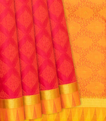 Pink Silk Saree With Floral Motifs & Contrast Border-Pink