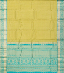 Cardamom Green Silk Saree With Zari Checks & Contrast Border-Cardamom Green