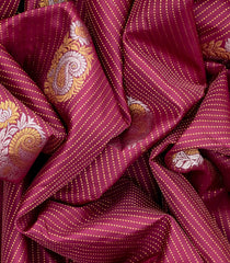 Crimson Silk Saree With Stripes & Buttas-Crimson