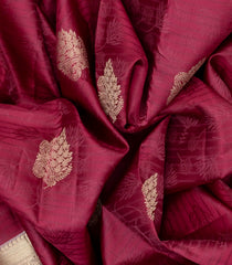 Crimson Silk Saree With Floral Motifs & Zari Buttas-Crimson