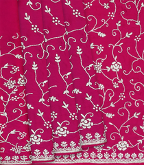 Pink Pure Crepe Embroidered Saree With Vine Motifs-Pink