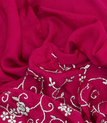 Pink Pure Crepe Embroidered Saree With Vine Motifs-Pink