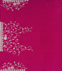 Pink Pure Crepe Embroidered Saree With Vine Motifs-Pink