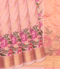 Baby Pink Raw Silk  Saree With Embroidered Floral Motifs-Baby Pink