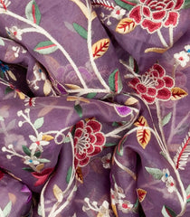 Lilac Organza Silk Saree With Meena Embroidered Motifs-Lilac