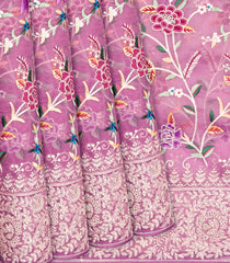 Dusty Pink Organza Silk Saree With Meena Embroidered Motifs-Dusty Pink