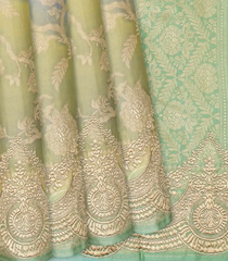 Green Rangkat Silk Saree With Embroidered Motifs-Green