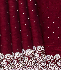 Maroon Woven Viscose Saree With Embroidered Floral Motifs Border-Maroon