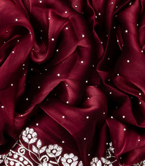 Maroon Woven Viscose Saree With Embroidered Floral Motifs Border-Maroon