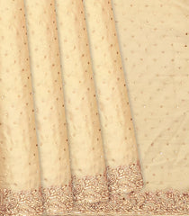 Cream Woven Crepe Silk Saree With Embroidered Sequin Motifs-Cream