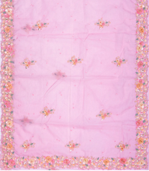 Baby Pink Woven Pure Net Saree With Embroidered Floral Motifs-Baby Pink