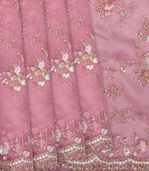 Baby Pink Pure Organza Silk Saree With Embroidered Floral Motifs-Baby Pink