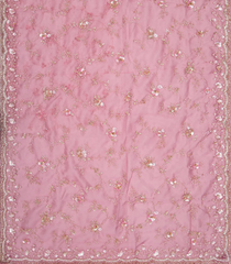 Baby Pink Pure Organza Silk Saree With Embroidered Floral Motifs-Baby Pink