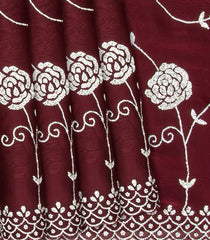 Maroon Woven Viscose Saree With Embroidered Floral Motifs-Maroon