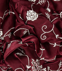 Maroon Woven Viscose Saree With Embroidered Floral Motifs-Maroon