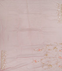 Baby Pink Woven Organza Saree With Embroidered Floral Motifs-Baby Pink