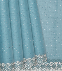 Light Blue Woven Blended Tissue Saree With Mirror Work-Light Blue