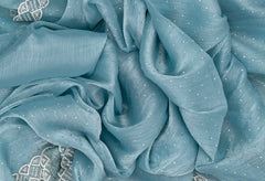 Light Blue Woven Blended Tissue Saree With Mirror Work-Light Blue