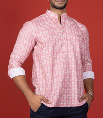 Baby Pink Short Kurta With Mandarin Collar-Baby Pink