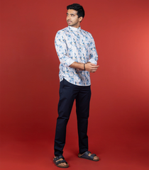 White Geometric Printed Short Kurta With Mandarin Collar-White