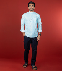 Salt Blue Short Kurta With Mandarin Collar-Sky Blue