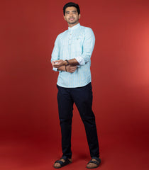 Salt Blue Short Kurta With Mandarin Collar-Sky Blue