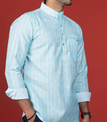 Salt Blue Short Kurta With Mandarin Collar-Sky Blue