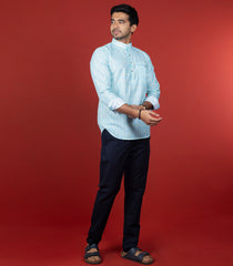 Salt Blue Short Kurta With Mandarin Collar-Sky Blue