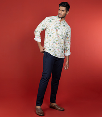 White Floral Short Kurta With Mandarin Collar-Off White