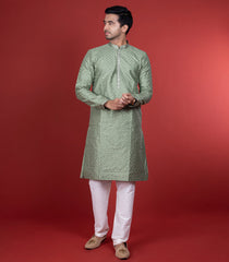 Sage Green Kurta With White Chudidar-Sage Green