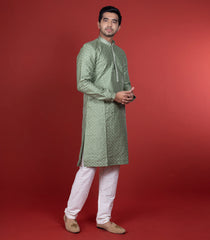 Sage Green Kurta With White Chudidar-Sage Green