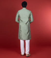 Sage Green Kurta With White Chudidar-Sage Green