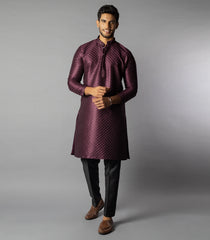 Dark Purple Embroidered Kurta With Black Straight Fit Pants-Purple