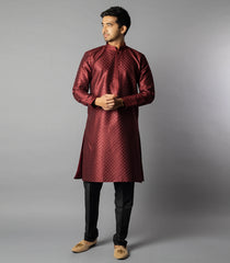 Maroon Kurta With Straight Fit Pants-Maroon