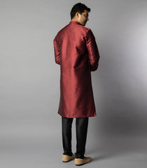 Maroon Kurta With Straight Fit Pants-Maroon