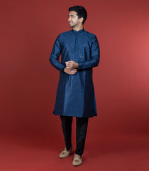 Dark Blue Kurta With Black Straight Fit Pants-Dark Blue