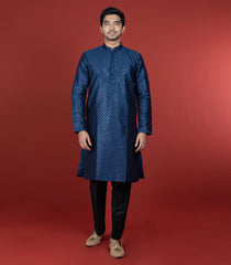 Dark Blue Kurta With Black Straight Fit Pants-Dark Blue